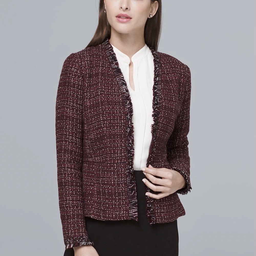 White House Black Market Burgundy Tweed Blazer Jacket